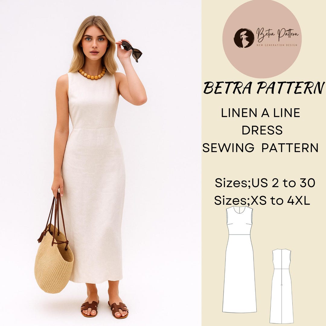 Linen A-line Dress Sewing Pattern: Cottagecore Tea Length (A4, A0, US Letter) (PDF Pattern)