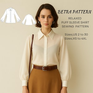 Puff Sleeve Sheer Blouse Sewing Pattern, Women Shirt (XS-4XL) (A4-US Letter) (Digital Download)