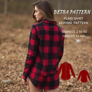 Patrón de costura para camisa de leñador de franela a cuadros, tallas XS-4XL (patrón PDF)