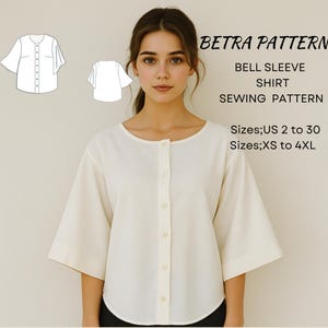Modello di cucito per camicia di lino con maniche a campana: camicetta ampia (A4/US Letter) (XS-4XL)