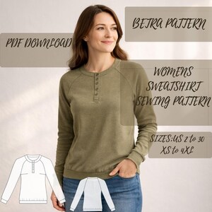 Damen Sweatshirt Schnittmuster: Winter Raglan Ärmel Bluse XS-4XL (PDF Download)