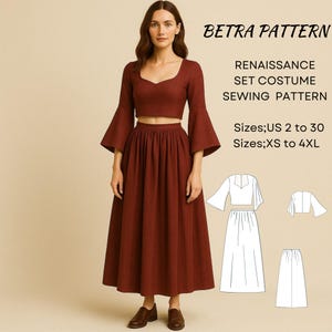 Renaissance Set Costume Sewing Pattern,Blouse-Skirt Set Pattern,Medieval Dress,Cosplay Dress,Victorian Set,2 to 30,XS-4XL, A0,A4-US Letter