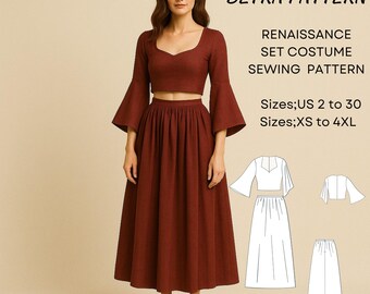 Renaissance Costume Sewing Pattern: Blouse & Skirt Set (XS-4XL) (PDF Pattern)