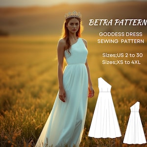 White Goddess Dress Schnittmuster,griechische Göttin Kleid,Cottagecore Kleid,Ein Schulter Maxi Kleid,A0,A4-US Letter,2-30,XS-4XL