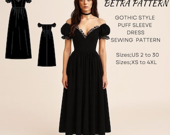 Gothic Puff Sleeve Dress Sewing Pattern – Witch Vampire Costume (PDF)