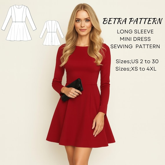 Long Sleeve Evening Dress Sewing Pattern: Half Circle, XS-4XL (PDF Pattern) - Etsy Long Sleeve Evening Dress Sewing Pattern: Half Circle, XS-4XL (PDF Pattern) - Etsy