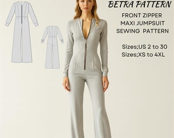 Patron de couture maxi combinaison avec fermeture éclair sur le devant : jambe palazzo (A4, lettre US) TP-4XL