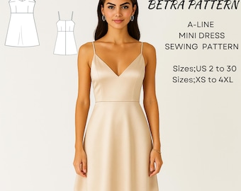 A-Line Mini Dress Sewing Pattern: V-Neck (A4/US Letter) (Digital Download)
