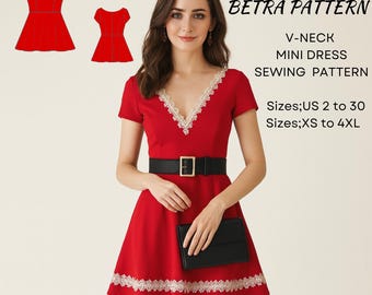 Naaipatroon mini-jurk met V-hals: kerst-, schoolbal-, fantasiejurk (pdf)