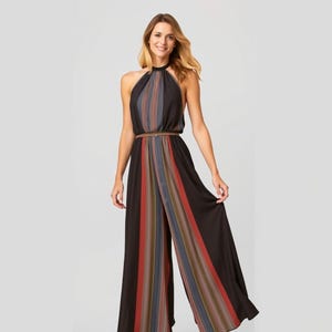 Patrón de costura de mono bohemio con cuello halter, mono bohemio de pierna ancha, mono holgado, mono estilo bohemio, tallas A0, A4-US, tallas 2 a 30, XS-4XL