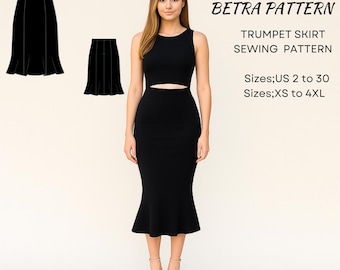 Trumpet Skirt Sewing Pattern: Cottagecore Style (XS-4XL) (PDF Pattern)