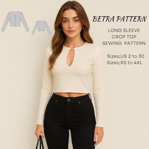 Long Sleeve Crop Top Sewing Pattern: Front Slit Blouse (PDF Pattern)