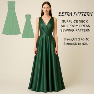 Satin Prom Dress Sewing Pattern: Surplice Maxi Ball Gown (Digital Download)