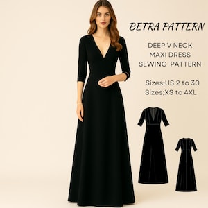 Lange jurk met diepe V-hals Naaipatroon: A-lijn avondjurk (pdf-patroon)