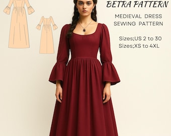 Medieval Dress Sewing Pattern: Renaissance, Cosplay, & Victorian Styles (XS-4XL) (PDF)