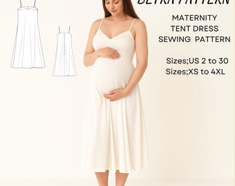 Maternity Tent Dress Sewing Pattern:  Midi, V Neck (PDF)