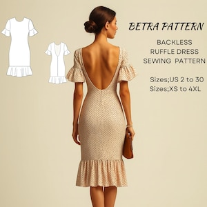 Backless Ruffle Dress Sewing Pattern: Cottagecore Evening Gown (A4/US Letter) (Digital Download)