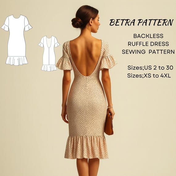 Backless Ruffle Dress Sewing Pattern: Cottagecore Evening Gown (A4/US Letter) (digital Download) - Etsy Israel Backless Ruffle Dress Sewing Pattern: Cottagecore Evening Gown (A4/US Letter) (digital Download) - Etsy Israel