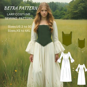 Larp Costume Sewing Pattern: Medieval Dress & Corset (Sizes XS-4XL) (PDF Pattern)