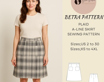 Plaid A-Line Skirt Sewing Pattern: Vintage Tartan Lumberjack Style (PDF Pattern)