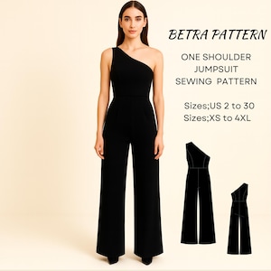 One Shoulder Jumpsuit Sewing Pattern: Formal Palazzo Leg (A4, US Letter) (Digital Download)