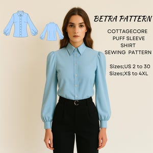 Patron de couture pour chemisier cottagecore à manches bouffantes - US 2-30 (PDF)
