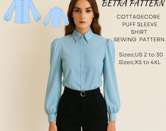 Puff Sleeve Cottagecore Blouse Sewing Pattern – US 2-30 (PDF)