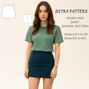Basic Fitted Mini Skirt Sewing Pattern: XS-4XL (A4-US Letter) (PDF Pattern)