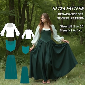 Renaissance Dress Set Sewing Pattern: Blouse, Skirt & Corset - XS-4XL (PDF Download)