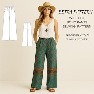 Boho Wide Leg Pants Sewing Pattern: Flowy Hippie Style (A4/US Letter, XS-4XL)