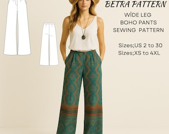 Boho Wide Leg Pants Sewing Pattern: Flowy Hippie Style (A4/US Letter, XS-4XL)