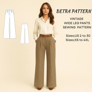 Vintage Plaid Wide Leg Pants Sewing Pattern (PDF Download)