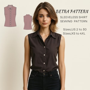 Cottagecore Ärmellose Bluse Schnittmuster: XS-4XL (A4-US Letter) (Digitaler Download)