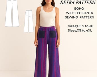 Boho Wide Leg Pants Sewing Pattern: Flowy Hippie Style (A4/US Letter, XS-4XL)
