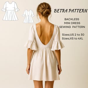 Backless Mini Dress Sewing Pattern: Romantic Circle Dress (A0, A4-US Letter)