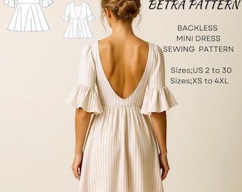 Backless Mini Dress Sewing Pattern: Romantic Circle Dress (A0, A4-US Letter)