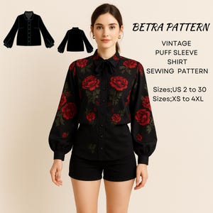 Vintage Puff Sleeve Shirt Sewing Pattern – Medieval Buttondown (PDF A0/A4)