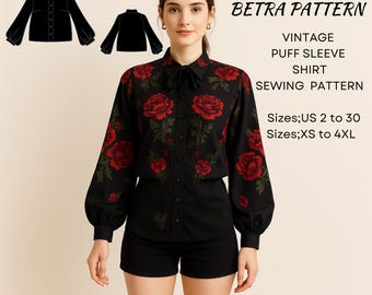 Vintage Puff Sleeve Shirt Sewing Pattern – Medieval Buttondown (PDF A0/A4)