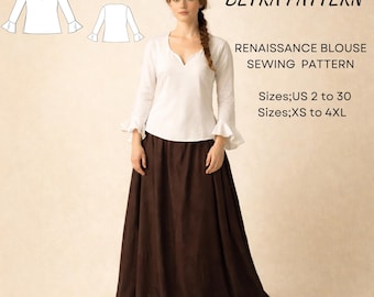Renaissance Blouse Sewing Pattern – Ruffle Sleeve – PDF A0/A4 US 2-30