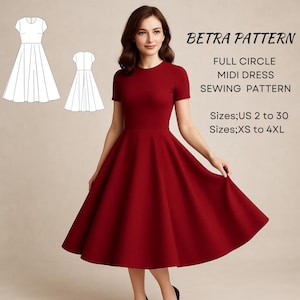 Full Circle Schnittmuster für Midi Kleid mit kurzen Ärmeln (PDF/Download)