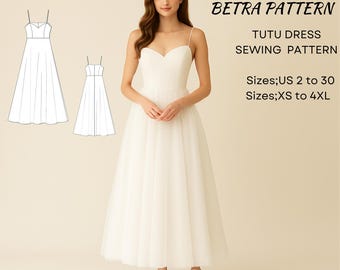 Tulle Dress Sewing Pattern: Prom, Tutu, Cottagecore, Ball Gown (A4, US Letter, A0) (XS-4XL)