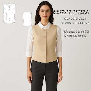 Klassiek naaipatroon vest – button-down gilet dames – pdf A0/A4 US 2-30