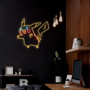 Pikachu Led Neon Sign For Wall Decor | Neon Signs Custom | Anime Neon Sign | Neon Signs Gaming | Pikachu Neon Sign | Neon Light | Led Sign