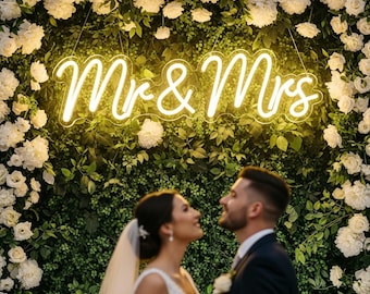 Wedding Neon Sign Custom | Personalized LED Neon Sign for Wedding Decor | Mr & Mrs Couple Neon Wall Sign