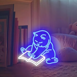 Cat Read Book Neon Sign | Led Neon Sign | Neon Wall Sign | Neon Light Sign | Custom Neon Sign | Neon Name Sign | Anime Neon Sign