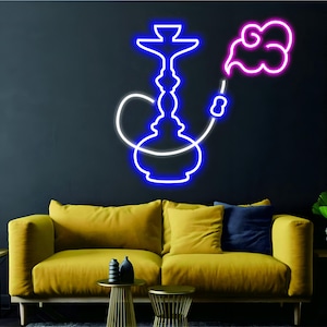 Narguilé néon pour décoration murale | Enseigne lumineuse au néon | Art mural bar | Néon LED | Enseigne Néon Acrylique | Enseigne murale néon | Néon