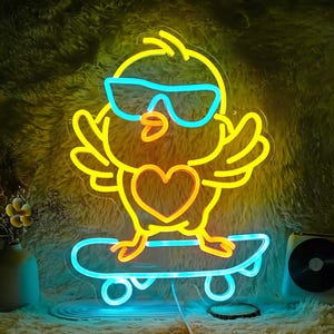 Chick Skateboarding Neon Sign | Led Neon Sign | Neon Wall Sign | Acrylic Neon Sign | Anime Neon Sign | Neon Light Sign | Neon Art