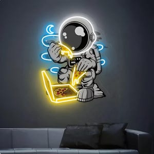 Letrero de neón de pizza de astronauta / Letrero de neón LED / Letrero de luz de neón / Letrero de neón LED / Letrero de neón de pared / Letrero de neón con nombre / Letrero de neón personalizado / Arte de neón