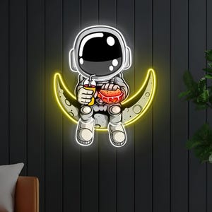 Astronaut Eat Burger Neon Sign | Astronaut Neon Sign | Led Neon Sign | Bright Neon Sign | Neon Wall Sign | Custom Neon Sign | Neon Name Sign