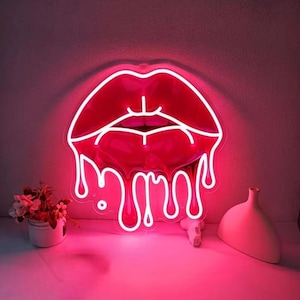 Dripping Lips Neon Sign | Lips Neon Light | Neon Bar Sign | Party Neon Sign | Birthday Neon Sign | Neon Gift For Girls | LED Neon Sign